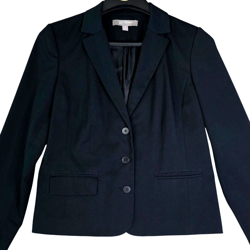 Croft & Barrow Women Size 12 Black STRETCH 3-Button Blazer Jacket Professional